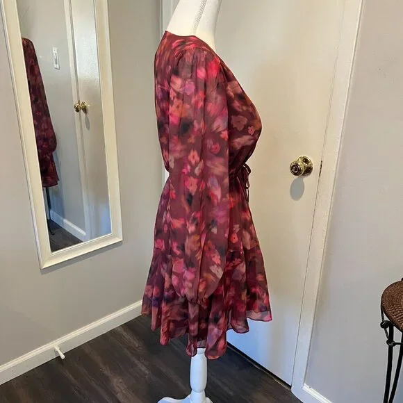 NWT BB Dakota by Steve Madden Burgundy Floral Kara Mini Dress, Size Small - Picture 9 of 16